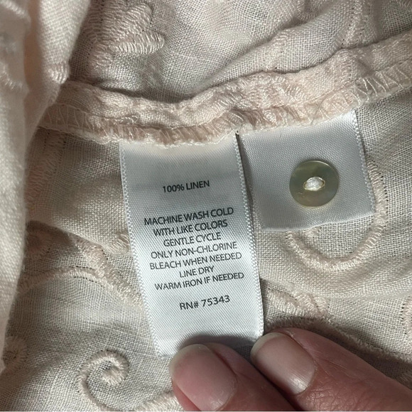 St. Tropez West 100 percent Linen Light Pink Sleeveless Embroidered Top Large - Picture 4 of 8